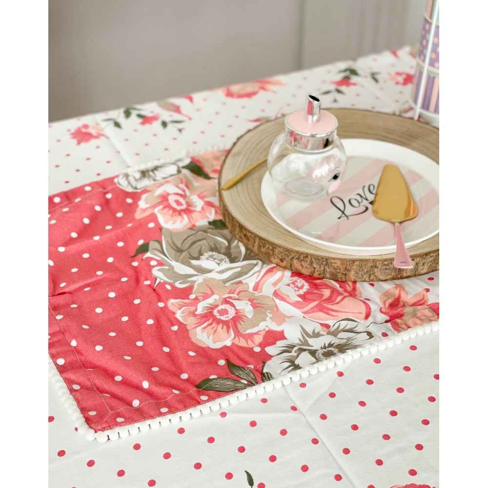 Linea Flora Runner 40x145cm Bianco e Rosa a Pois e Floreale Preziosa Home