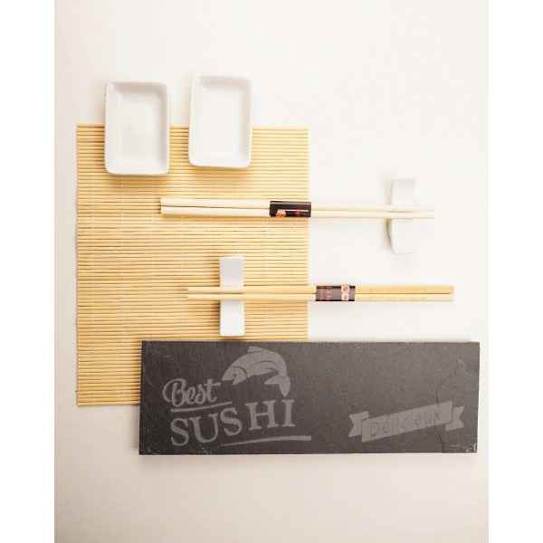 Set Sushi Kit Aperitivo per 2 Persone con Bacchette Ciotole Base Bamboo  Ardesia