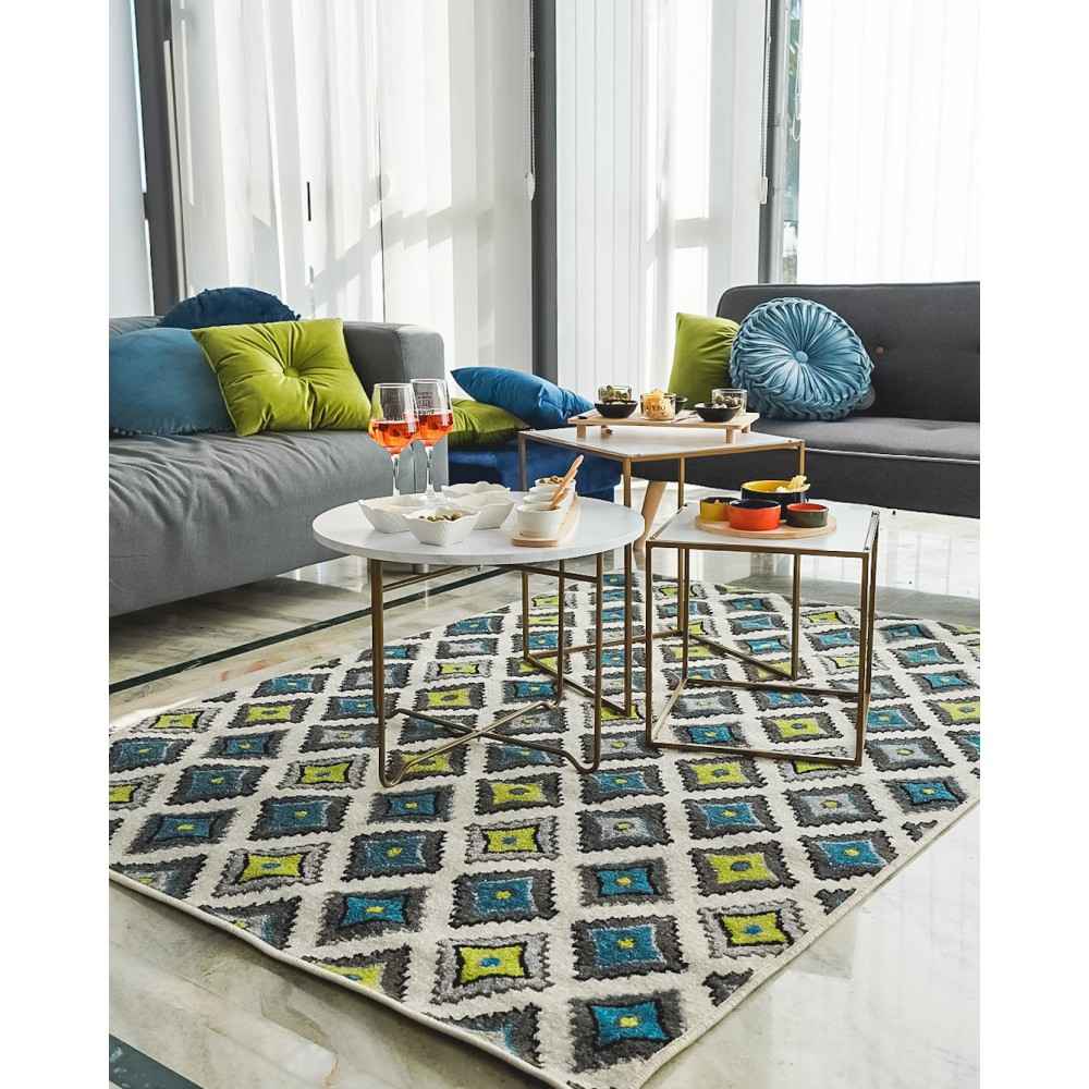 Tappeto Living Con Rombi Verde e Blu