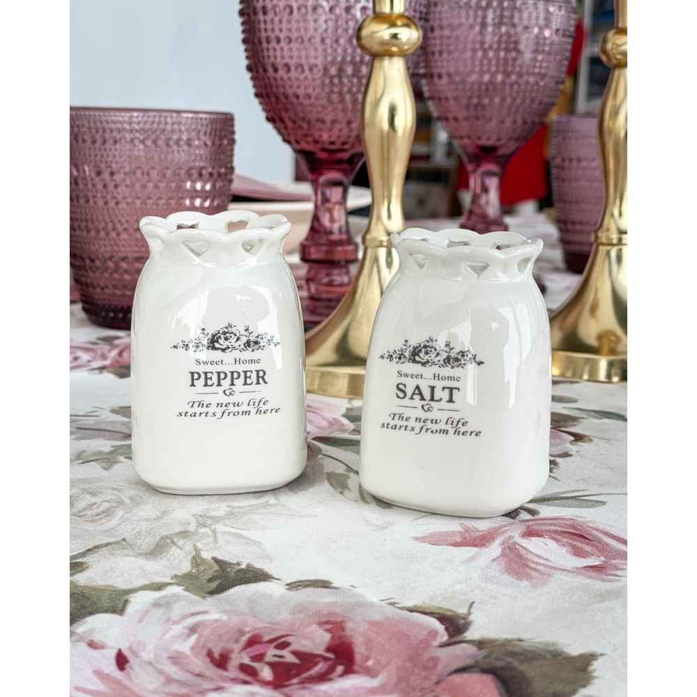 Sale e Pepe Set in Ceramica Shabby Crema con scritta