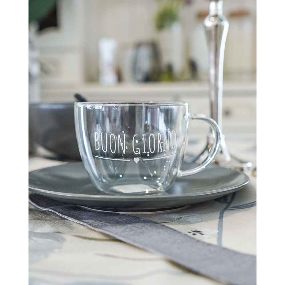 Tazza Colazione Buongiorno Nuvole di Stoffa in Vetro Borosilicato