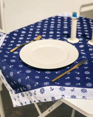 Centrotavola Tema Mare 90x90 cm Con Timoni e Ancore