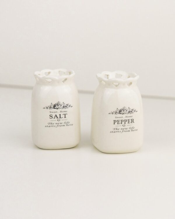 Sale e Pepe Set in Ceramica Shabby Crema con scritta