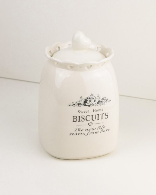 Biscottiera stile Shabby in Ceramica Crema con Scritta