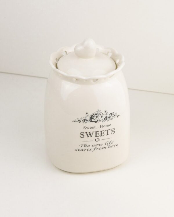 Biscottiera stile Shabby in Ceramica Crema con Scritta