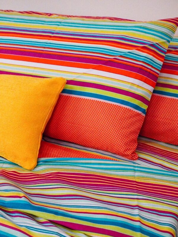 Completo Lenzuola Marena Miren Rigato Multicolor In Cotone 100% Biancaluna