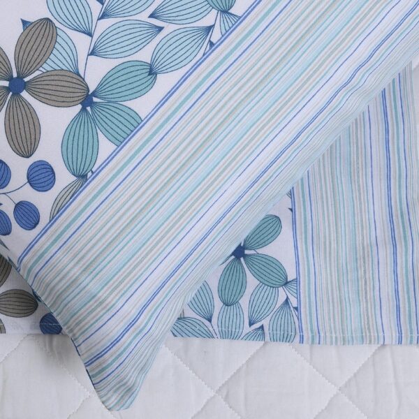 Completo Lenzuola Lilian Fiori e Fasce Biancaluna 100% Cotone
