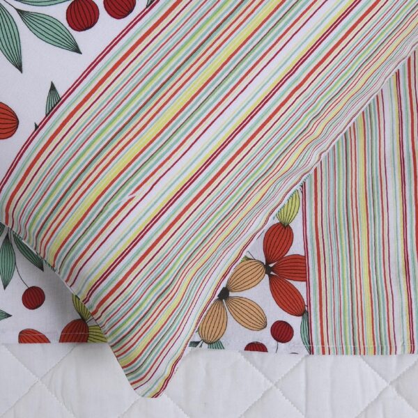 Completo Lenzuola Lilian Fiori e Fasce Biancaluna 100% Cotone