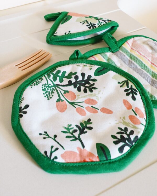 Presine set 3 pezzi Calisè Cuore Tonda Cappuccio Verde Fiori e Righe