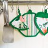 Presine set 3 pezzi Calisè Cuore Tonda Cappuccio Verde Fiori e Righe