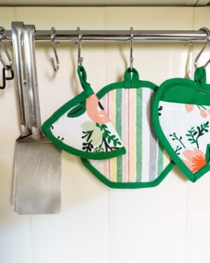 Presine set 3 pezzi Calisè Cuore Tonda Cappuccio Verde Fiori e Righe