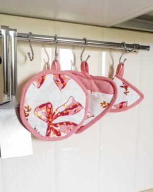 Presine set 3 pezzi Calisè Cuore Tonda Cappuccio Rosa Fiori e Righe