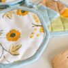 Presine set 3 pezzi Calisè Cuore Tonda Cappuccio Celeste Fiori e Quadri