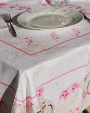 Tovaglia Cotone Pashà Fiori e Farfalle Rosa 6 Posti