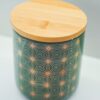 Barattolo Moderno in Ceramica Stile Geometrico con Coperchio in Legno e dettagli in oro