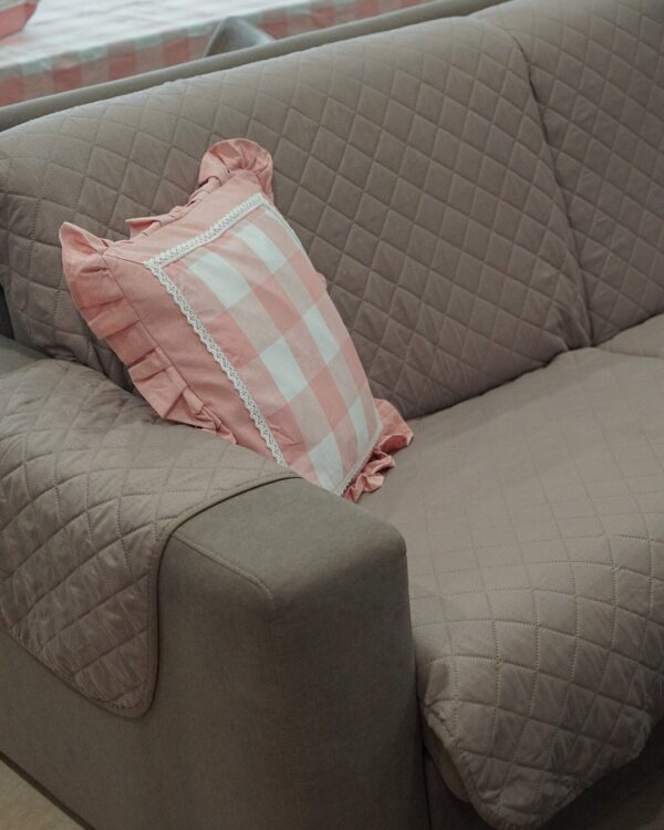 Cuscino Arredo a Quadri Con Balza Frill e Zip Linea Queen 45 x 45 cm