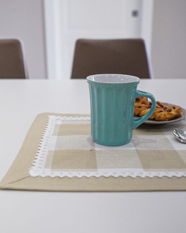 Tovaglietta Colazione Con Tovagliolo Linea Queen a Quadri Con Merletto