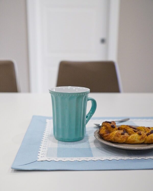 Tovaglietta Colazione Con Tovagliolo Linea Queen a Quadri Con Merletto