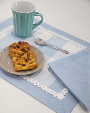 Tovaglietta Colazione Con Tovagliolo Linea Queen a Quadri Con Merletto