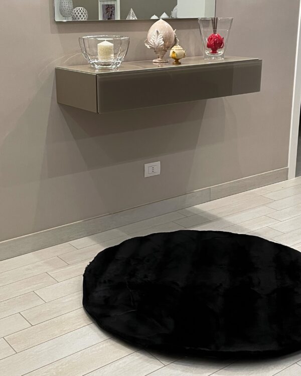 Tappeto Arredo Rabbit in Pelliccia Pelo Corto Nero Tondo