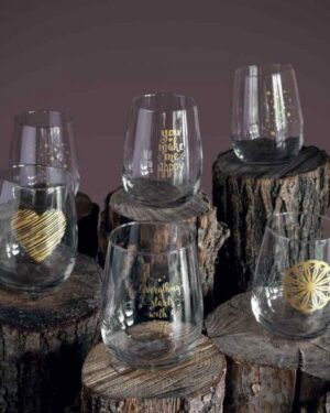 Set 6 Bicchieri Effetto Oro Con Decoro Vetro Trasparente 470 Cc Vetro Trasparente Dorado