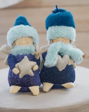 Angelo Blu con Due Varianti di Decorazione 21cm