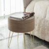 Sgabello Orlando In Velluto Con Gambe Oro Elegante