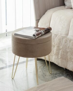 Sgabello Orlando In Velluto Con Gambe Oro Elegante