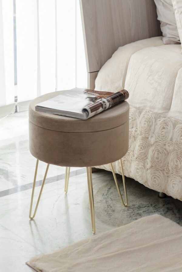 Sgabello Orlando In Velluto Con Gambe Oro Elegante-3991