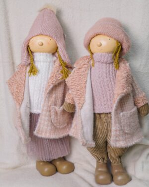 Bambino e Bambina col Cappotto Rosa Variante Boy e Girl 60cm