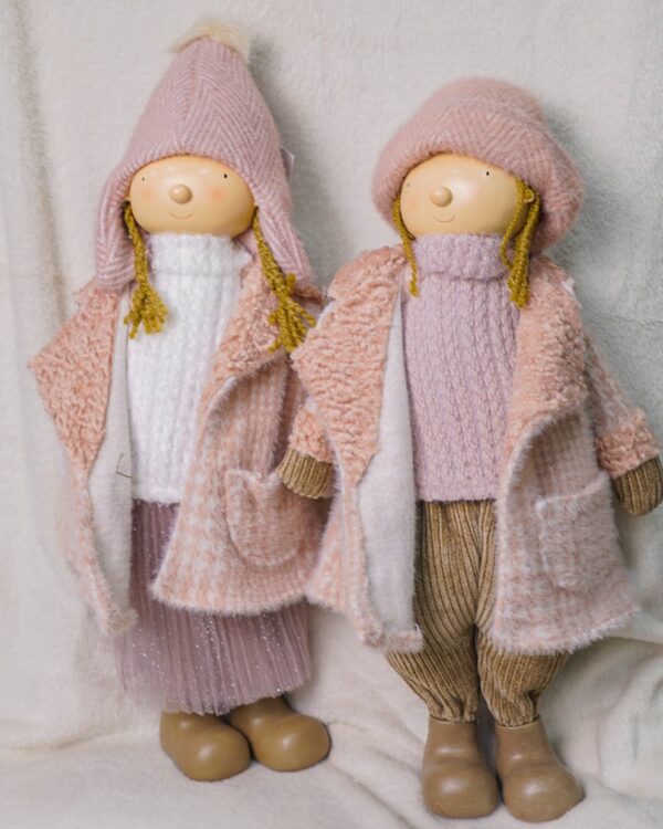 Bambino e Bambina col Cappotto Rosa Variante Boy e Girl 60cm