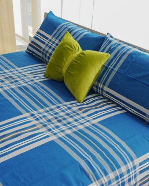 Copripiumino Venere Geometrico Bianco e Blu Parure Completa 100% Cotone Made in Italy