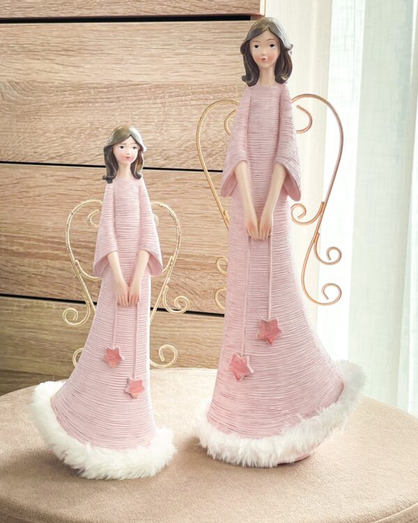 Angelo in Ceramica Rosa Con Ali in Metallo Dorato Disponibile in Due Diverse Grandezze