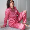 Pigiama Rigato Rosa E Fucsia Tessuto Effetto Raso Manica e Pantalone Lungo