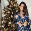 Kimono Blu Floreale in Raso Mediterraneo Vestaglia da Notte con Cinturino