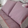 Completo Lenzuola Matrimoniali Perla 100% Cotone e Bordo in Raso Malva e Rosa