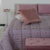 Completo Lenzuola Matrimoniali Perla 100% Cotone e Bordo in Raso Malva e Rosa
