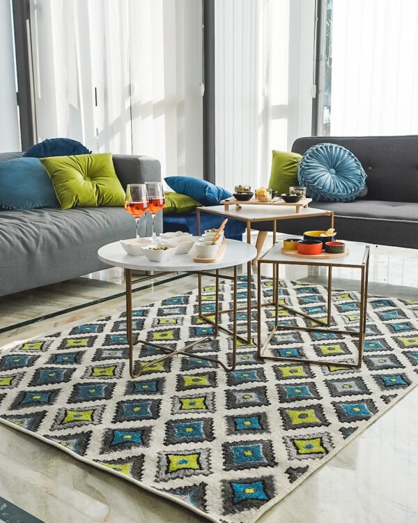 Tappeto Living Con Rombi Verde e Blu