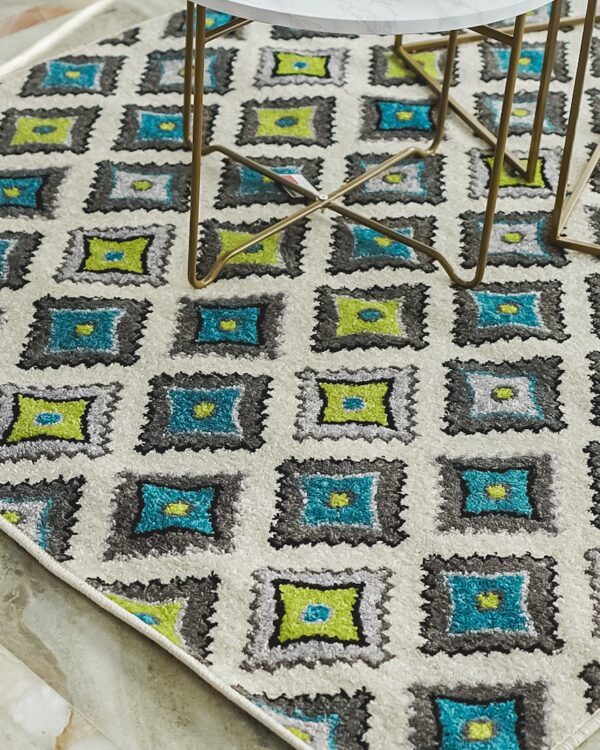 Tappeto Living Con Rombi Verde e Blu