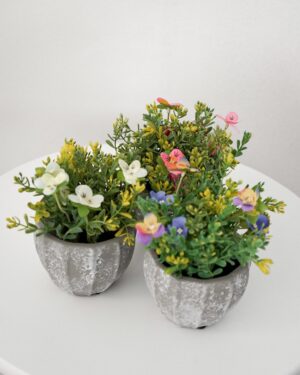 Vasetto Decorativo in Cemento con Fiori Piante Artificiali 3 colori