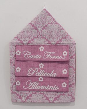 Porta Rotoli da Cucina Alluminio Pellicola Carta Forno Sveva 3 Tasche e Gancio per Appenderlo