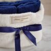 Cestino Lavette 4 pezzi Maestri Cotonieri Blu e Bianco con Grazioso Fiocco in Tono