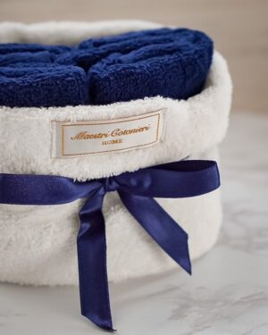 Cestino Lavette 4 pezzi Maestri Cotonieri Blu e Bianco con Grazioso Fiocco in Tono