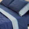 Completo Lenzuola Matrimoniali Perla 100% Cotone e Bordo in Raso Blu e Azzurro
