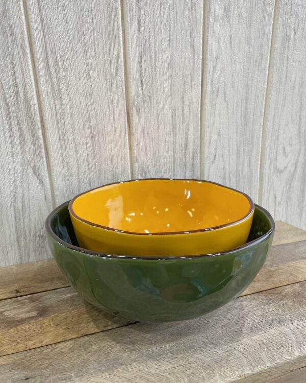 Insalatiera in Stoneware ColorFull Effetto Martellato con Bordino Marrone Ø20xh10 cm