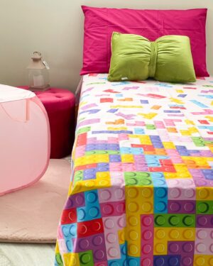 Copriletto Mattoncini Lego Misura Singola Rosa