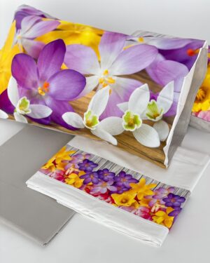 Completo Letto Floreale Giallo e Viola Matrimoniale In Stampa Digitale