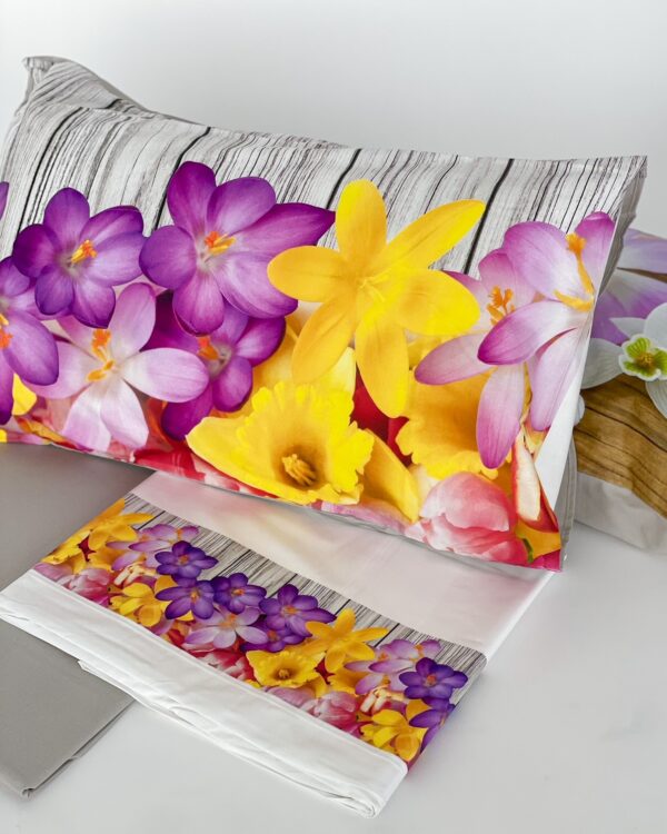 Completo Letto Floreale Giallo e Viola Matrimoniale In Stampa Digitale