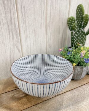 Poke Bowl Insalatiera Blu e Bianca con Bordino Marrone Tognana 20 cm