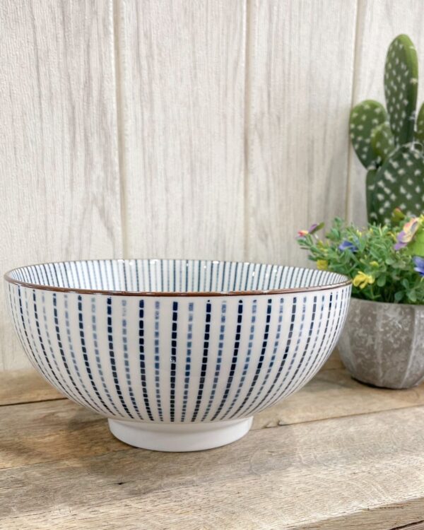 Poke Bowl Insalatiera Blu e Bianca con Bordino Marrone Tognana 20 cm